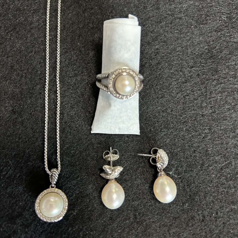 David Yurman SET Pearl with Pave Diamonds